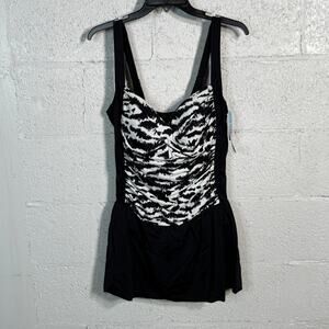 Swim Solutions PS Tummy Control Twist Skater Swimsuit Feral Stripes 18W $122